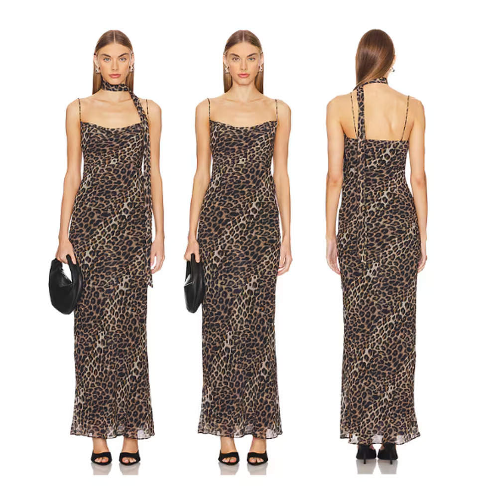 Lovers and Friends Atwood Maxi Dress with Scarf Liquid Leopard Women's Size S